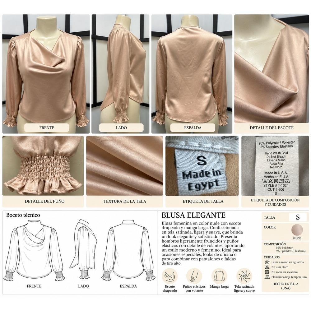 Blusa femenina elegante en color nude/champán